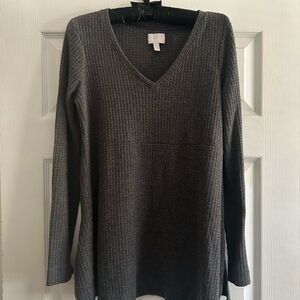 a:glow Maternity Gray V-Neck Long Sleeve Waffle Knit Top Size Small